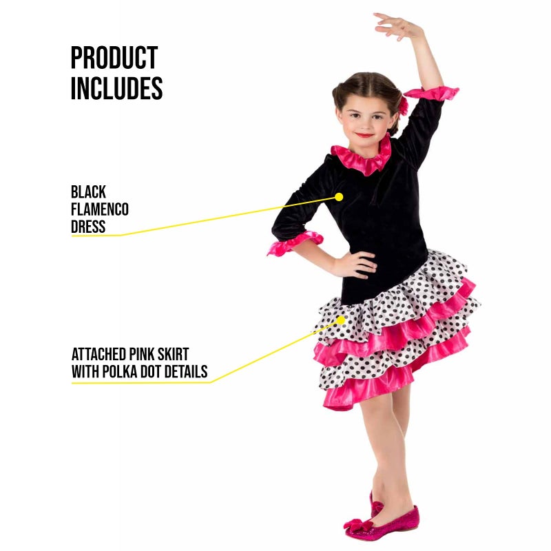 fun shack Kids Flamenco Dancer Costume Childrens Spanish Dance Dress Halloween Girls Book Character Costumes for Kids - Medium Black - Image 3